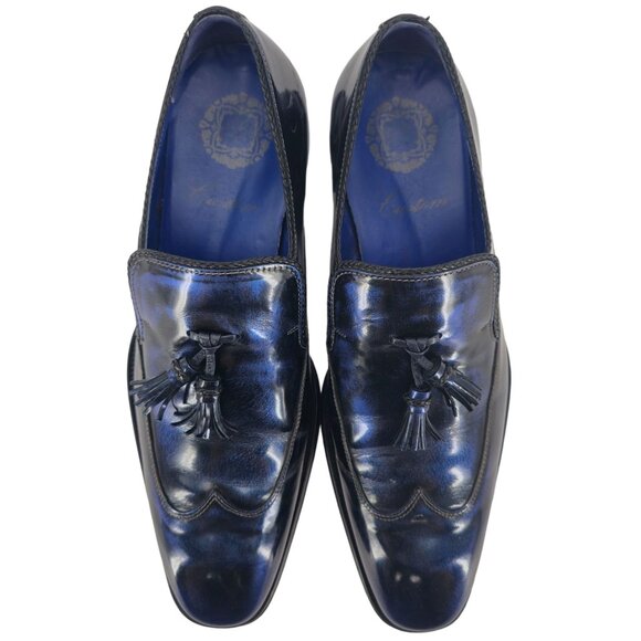 Mezlan Custom Marbleized Blue Leather Dress Shoes 8.5M Wingtip Tassel Loafers - Picture 14 of 16